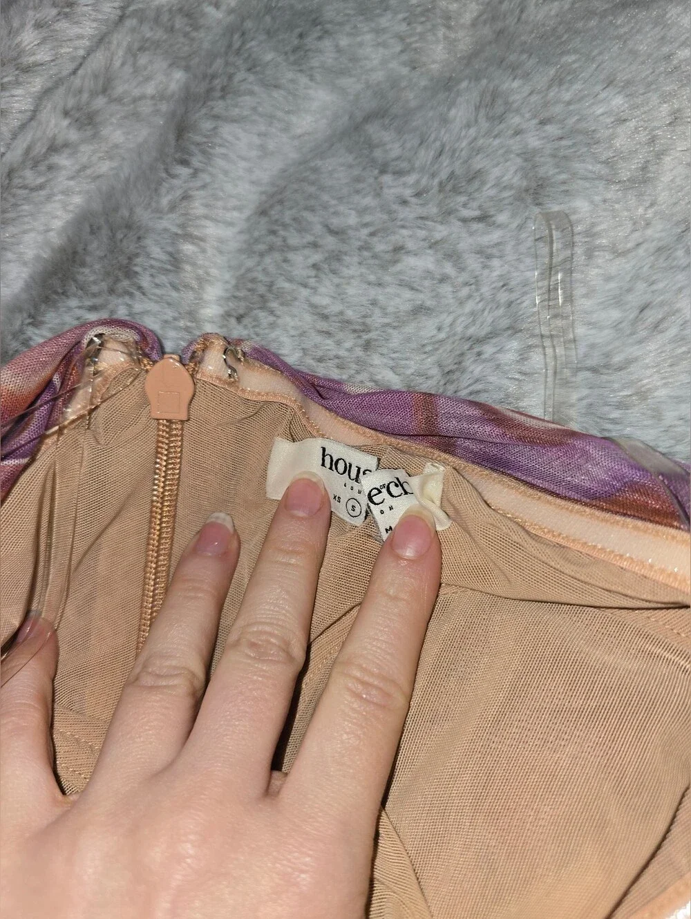 NWOT House Of CB Sasha Strapless Purple Marble Midi Dress Small Ruched Boho 70s - Picture 4 of 6